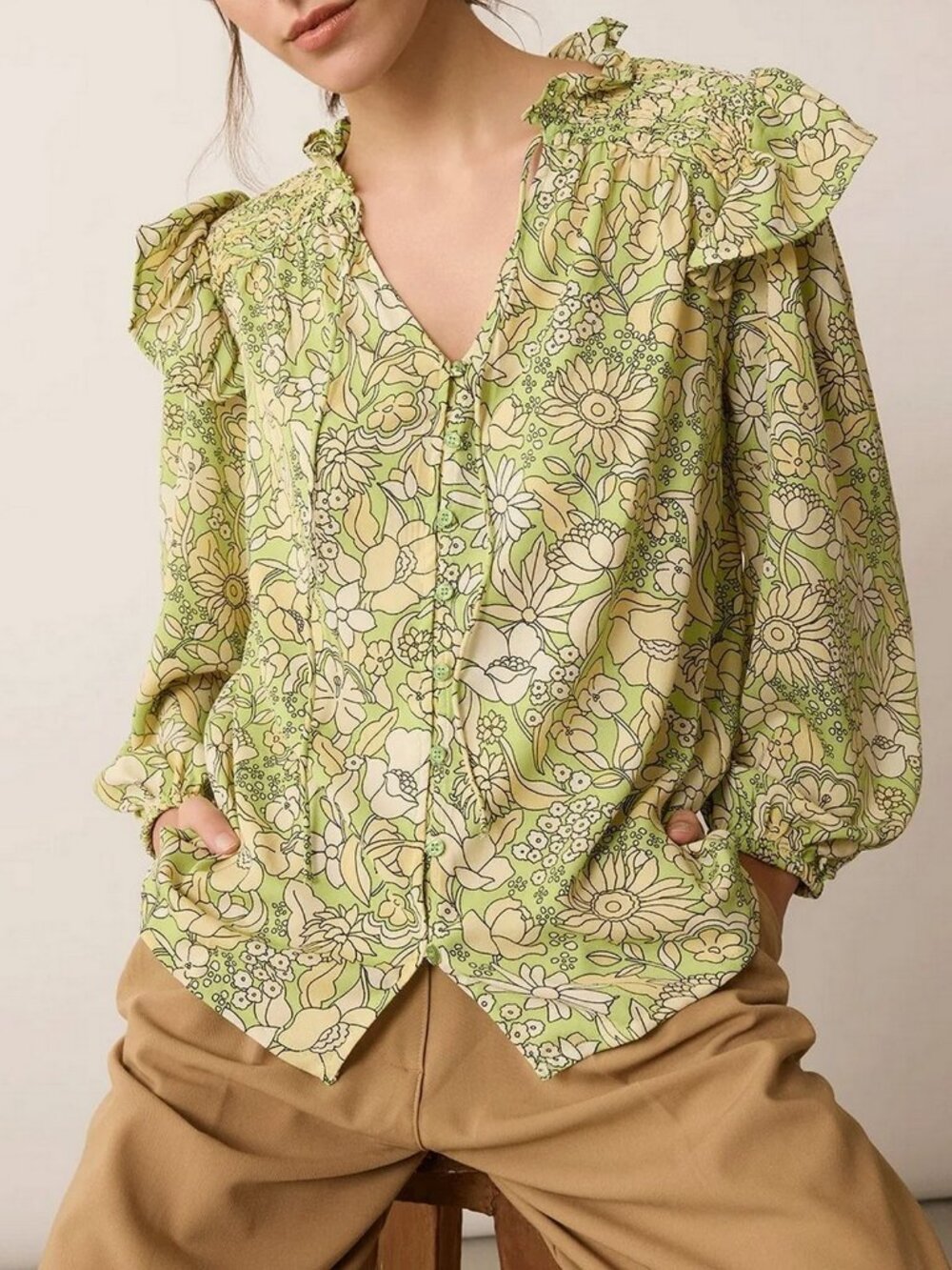 Bohera Morgan Mia Ruffled Top In Green